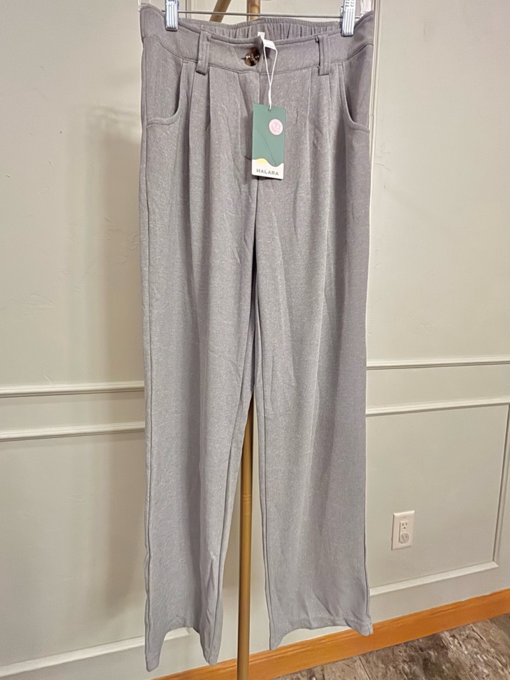 HALARA Micro- Waffle Knit Work Pant Light Gray High-Waist MSRP $51 NWT Small Reg